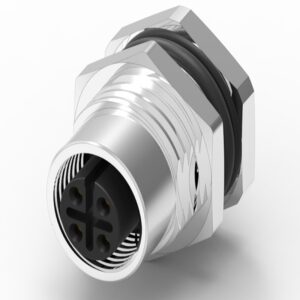 M12 A-code 4Pin Female Front Panel Mount PCB type Connector with Ground