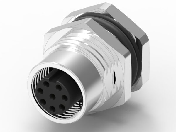 M12 A-code 8Pin Female Fornt Panel Mount PCB Type Connector with Ground