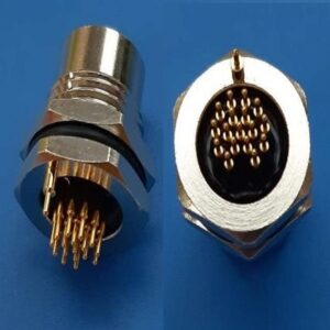 M12 A-code 17Pin Female Front Panel Mount PCB Type Connector with Ground